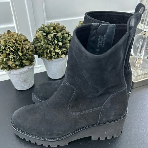 NWT $550 Paul Green NEWBURY Suede Wedge Boots BLACK PLATFORM CHUNKY 8 (TC30)